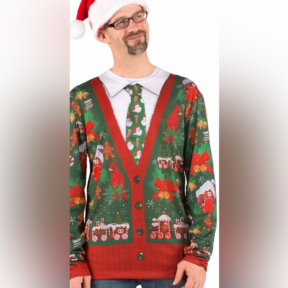 Printed t-shirt ugly Christmas sweater tie Halloween costume mens
